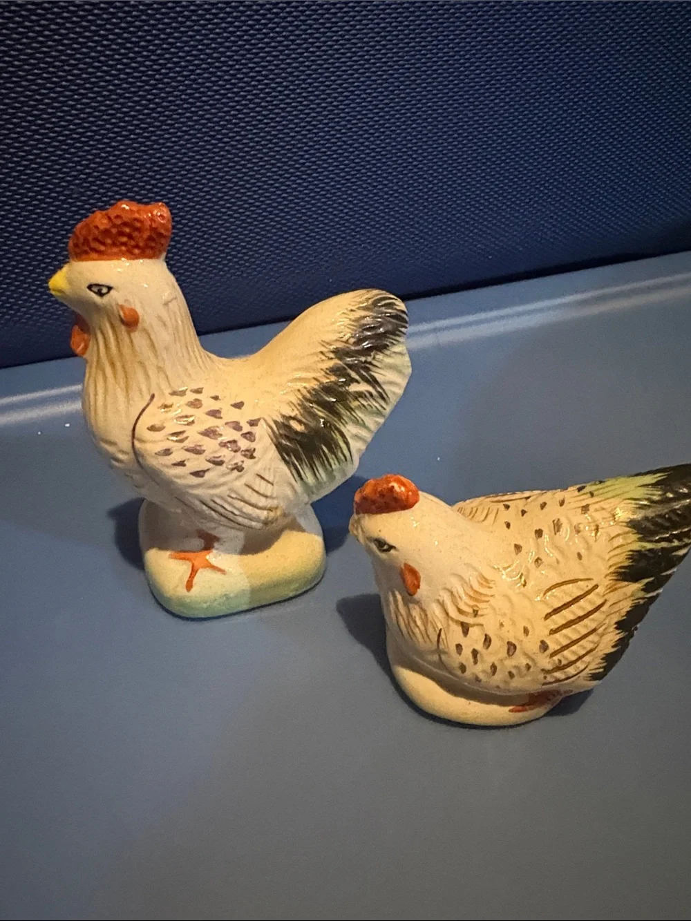 Vintage Ceramic Hen Salt and Pepper Shakers - White & Cream
